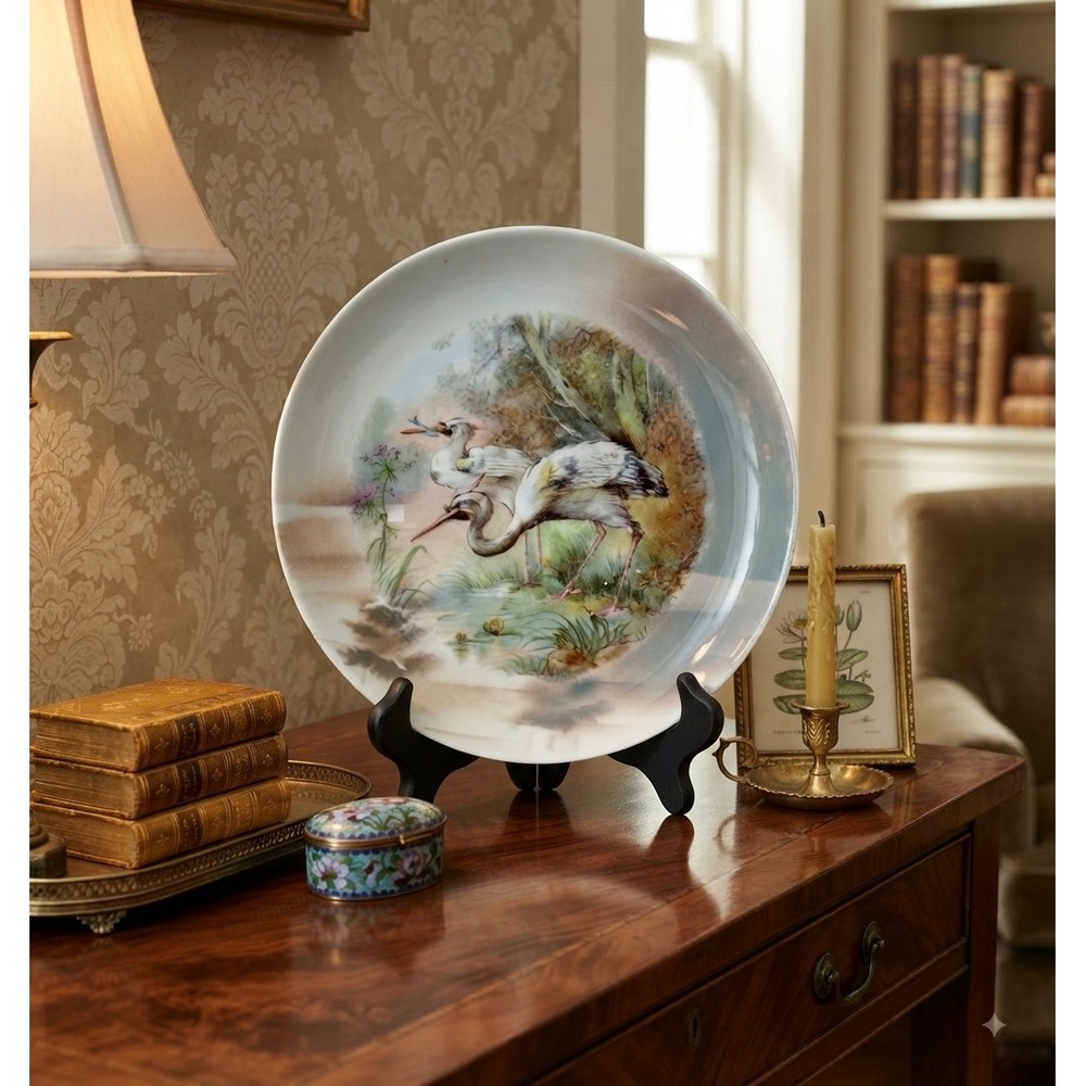 Antique Leuchtenburg Germany Porcelain Crane Stork Bird Cabinet Plate 8 Inch